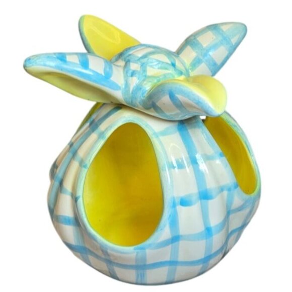 VTG Napco Pastel Plaid Blue and yellow Planter Baby shower planter Ceramic Baske - Picture 2 of 10